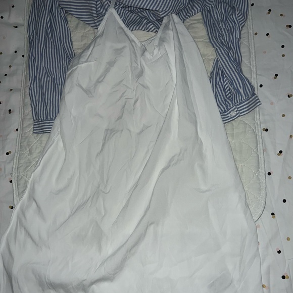 Blue and white stripped Cotten blend dress with string waist tie. - Picture 5 of 7